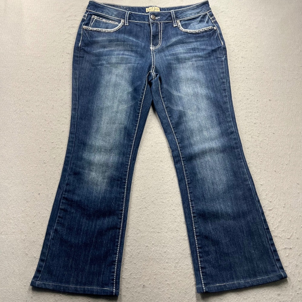 Earl Jean Womens 10P Blue Bootcut Jeans Rhinestone Embellished Flap Pocket 1248